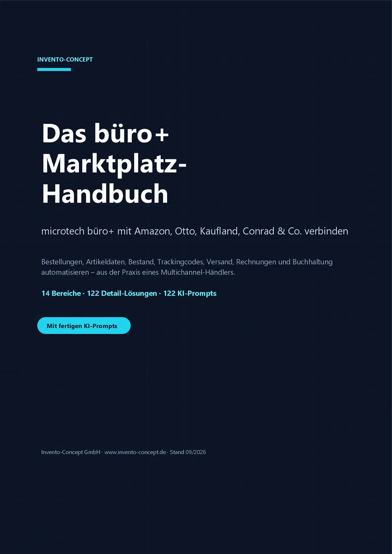 Titelseite des PDF-Handbuchs „Das büro+ Marktplatz-Handbuch“ von Invento-Concept